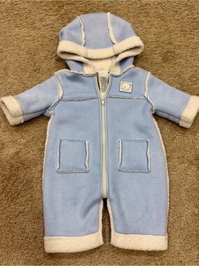 Happy Kids Suit Baby 0-3 Months Baby Blue Hooded Faux Suede Sherpa Fleece